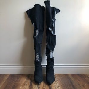 THIGH HIGH DISTRESSED BOOTS